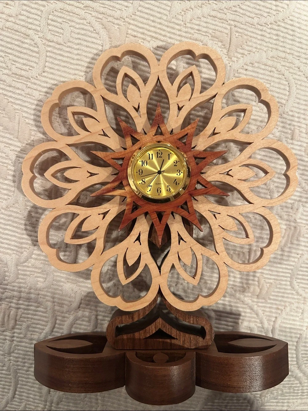 Handcrafted Woode Clock in Natural and Brown
